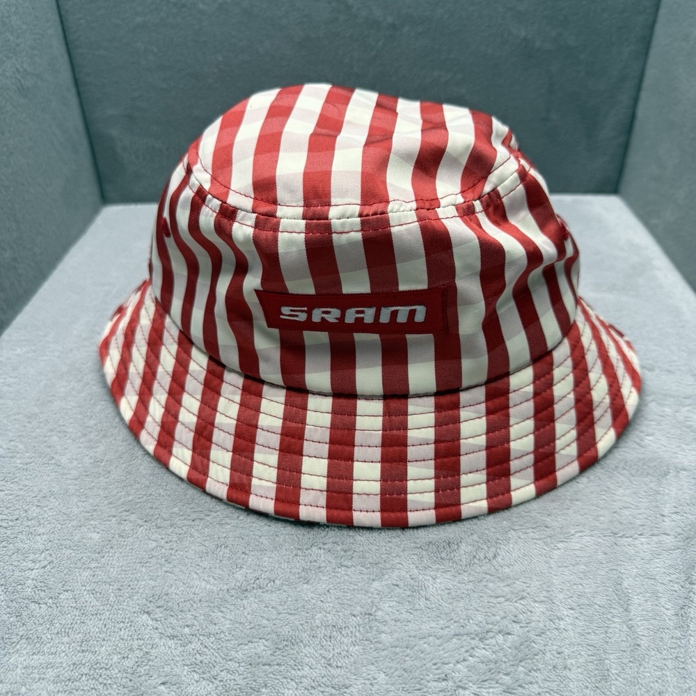 SRAM Cycling Red White Gingham Checkered Bucket Hat Unisex One Size